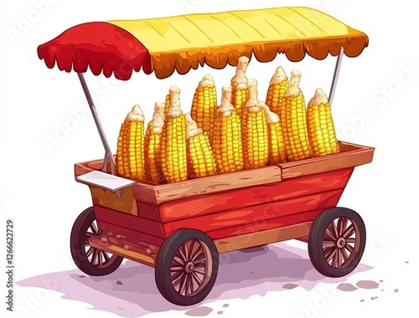 Fototapeta Colorful corn cart showcasing fresh corn on cob in vibrant market
