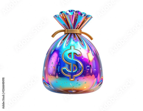 Obraz Iridescent Money Bag Holographic Dollar Sign Wealth Concept 3D Render