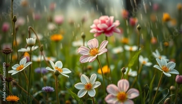 Obraz A field of colorful flowers blooming in the garden during spring and summer