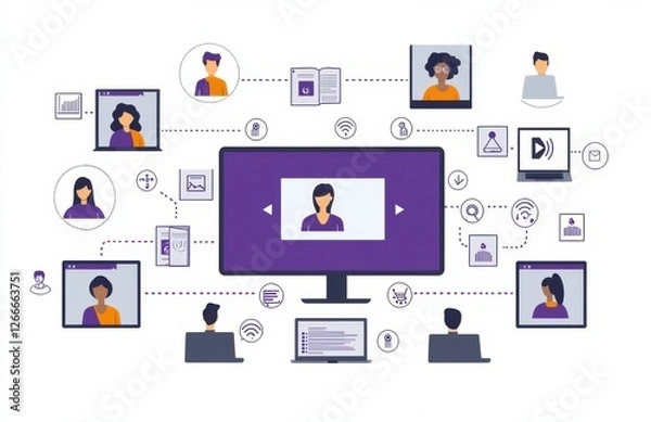 Fototapeta Illustration of Virtual Learning with Connected Individuals and Technology