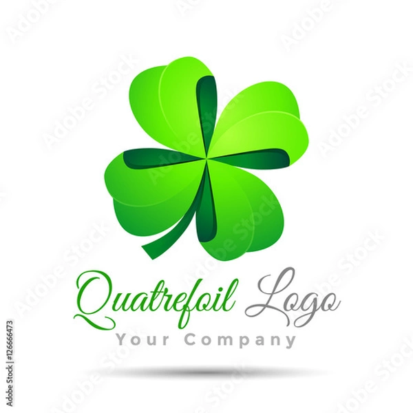 Fototapeta Clover with four leaves sign icon. Saint Patrick quatrefoil luck symbol. Colorful Vector 3d Volume Logo Design Corporate identity