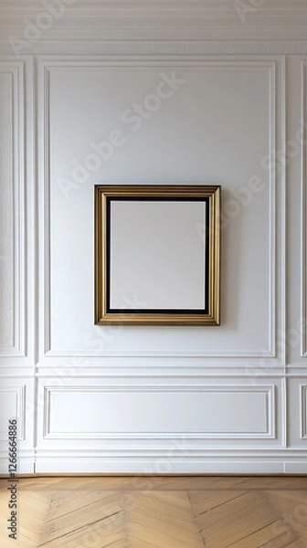 Fototapeta empty photo frame with a black border hanging on wall
