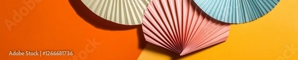 Fototapeta Vibrant Folded Paper Fan Display Layered Textures and Pastel Hues - Cultural Decor for Modern Design and Interior Aesthetics in Hospitality and Retail Spaces