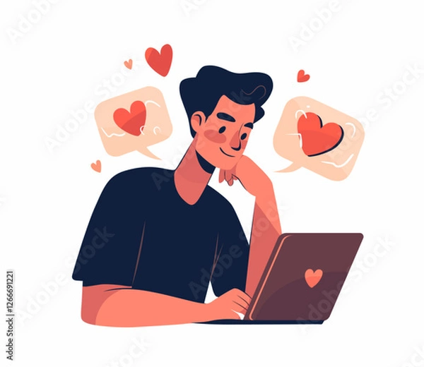 Fototapeta A person working on a laptop in a modern office setting. social media content creator concept. Performance marketing concept vector illustration