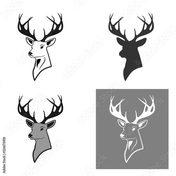 Obraz 

deer head with antlers. a set of four pieces. pattern and silhouette. isolate on white background