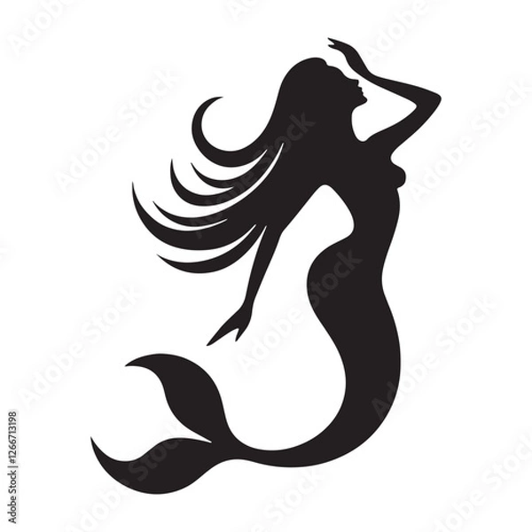 Obraz Oceanic Mermaid silhouette representing fantasy and enchantment - Mermaid illustration - Mermaid vector - mythical creature silhouette
