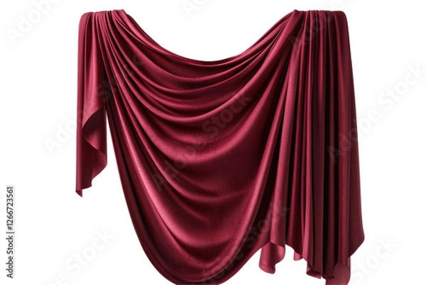 Obraz Isolated Luxurious Maroon Velvet Drape with Soft Folds and Elegant Texture