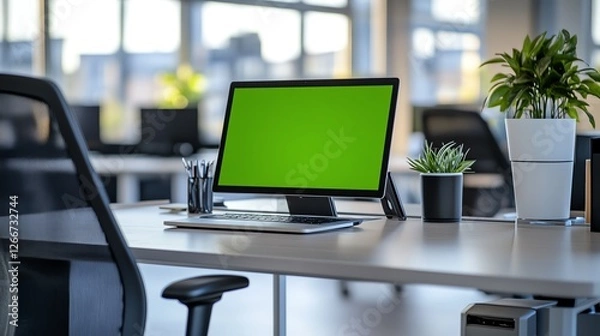 Obraz Modern office workspace with green screen computer