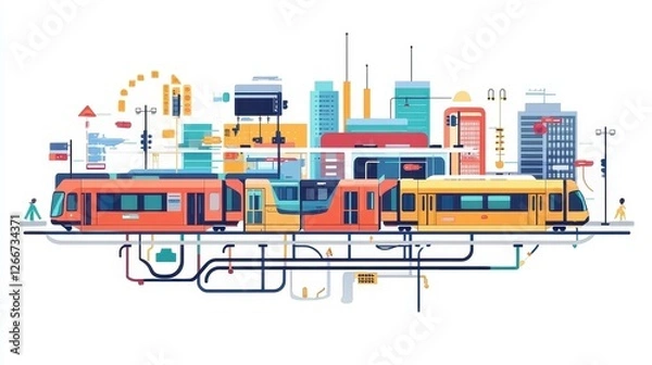 Fototapeta Public transit map flat design front view urban planning animation. 