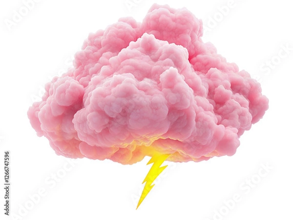 Fototapeta Isolated Pink Cloud with Lightning Bolt
