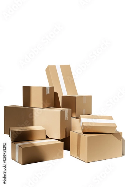 Fototapeta Isolated Assorted Cardboard Boxes Neatly Arranged For Safe Shipping