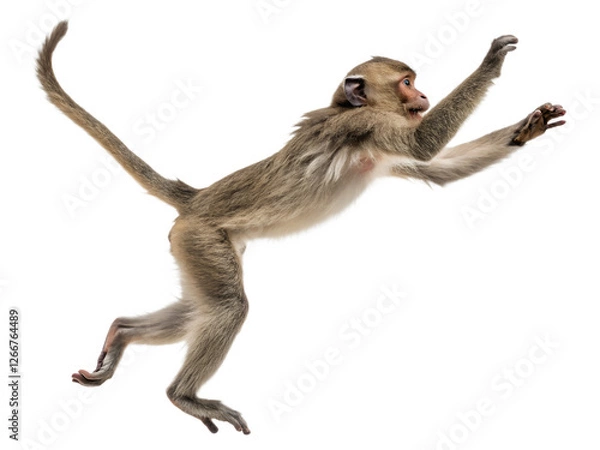 Obraz Photograph a monkey leaping on mid-air isolated on a transparent background.