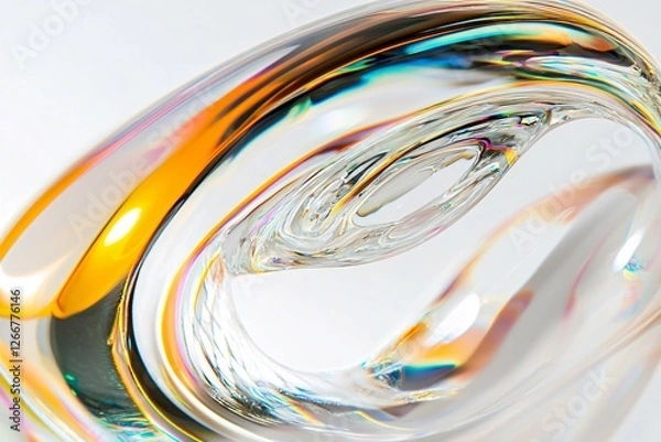 Fototapeta A close-up of a glass marble on a white background captures intricate light patterns and reflections, highlighting its elegance and detail.