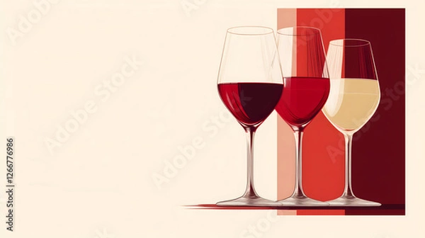 Fototapeta A page from an advertising designer's portfolio, featuring a drawing of three wine glasses 