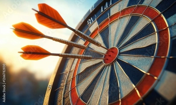 Obraz Dartboard with Three Arrows Hitting the Bullseye