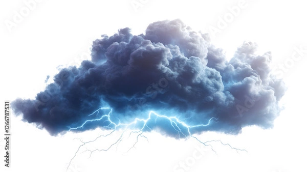 Fototapeta A dense, dark storm cloud floating in the sky Isolated on white background