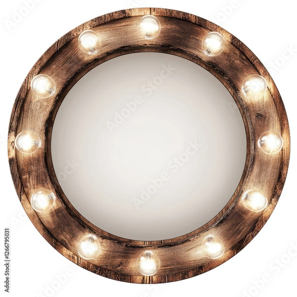 Fototapeta Isolated Rustic Wooden Frame with Glowing Light Bulbs