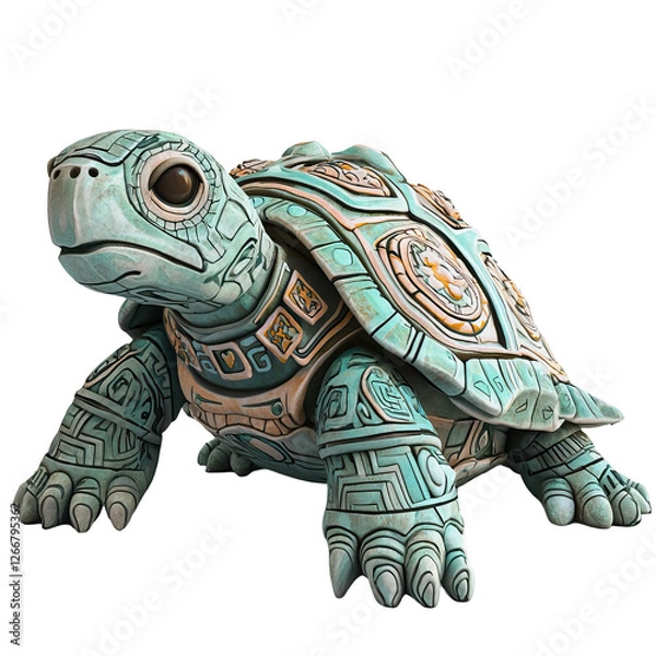 Fototapeta Cartoonish Loggerhead Turtle Sculpture with Aztec Design Elements in Vibrant Colors for Artistic Displays