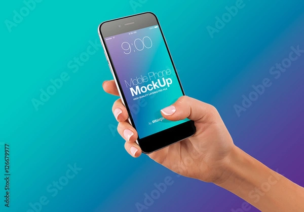 Obraz Hand with Cellphone on Gradient Background Mockup 62