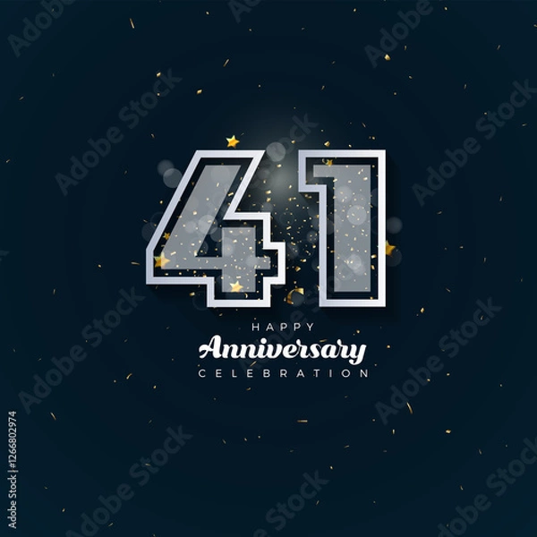 Obraz 41th Anniversary celebration, 41 Anniversary celebration in black BG, stars, glitters and ribbons, festive illustration, white number 41 sparkling confetti, 41,42