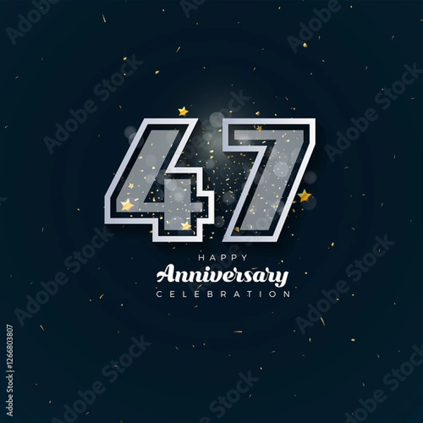 Obraz 47th Anniversary celebration, 47 Anniversary celebration in black BG, stars, glitters and ribbons, festive illustration, white number 47 sparkling confetti, 47,48