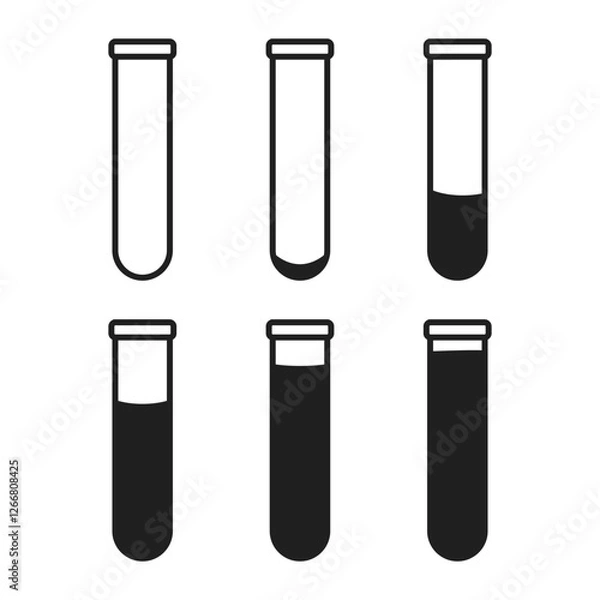 Obraz Test Tubes Set Icon Empty to Full Silhouette Vector Illustration On White Background