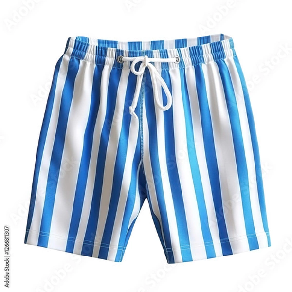 Fototapeta blue and white stripes shorts for swimming isolated on transparent background.