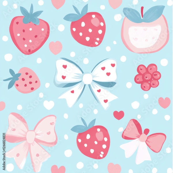 Fototapeta Create a playful and youthful design that embodies a cute, girlish aesthetic. The color scheme should feature soft primary tones of baby pink and baby blue, evoking a sweet, gentle appeal. 