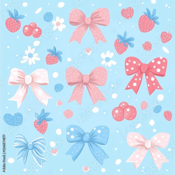 Fototapeta Create a playful and youthful design that embodies a cute, girlish aesthetic. The color scheme should feature soft primary tones of baby pink and baby blue, evoking a sweet, gentle appeal. 