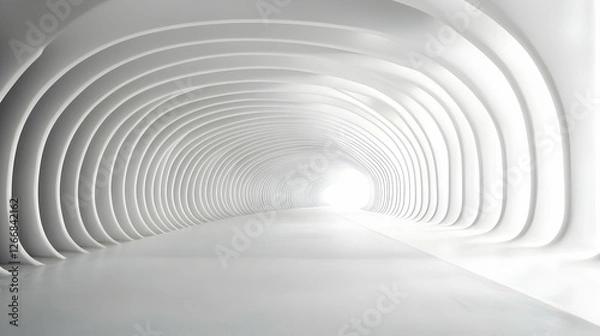 Obraz White abstract tunnel, light at end, architecture design, website background