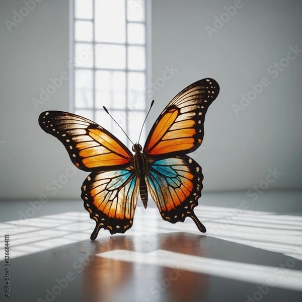 Obraz A butterfly designed in a stained-glass style, glowing beautifully against a white backdrop.