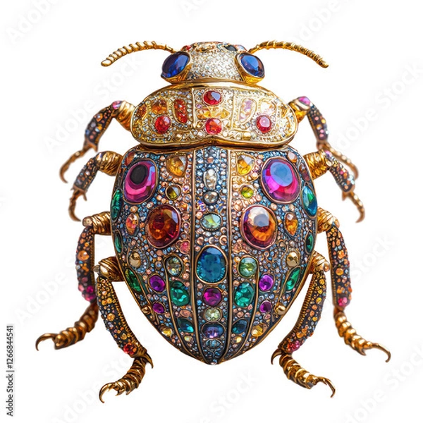Fototapeta Exquisite Gold Beetle Sculpture Adorned with Colorful Gems and Intricate Detailing