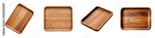 Fototapeta Assortment of various wooden trays plates and boards in different shapes and sizes for food dining and meal mockup template with copy space