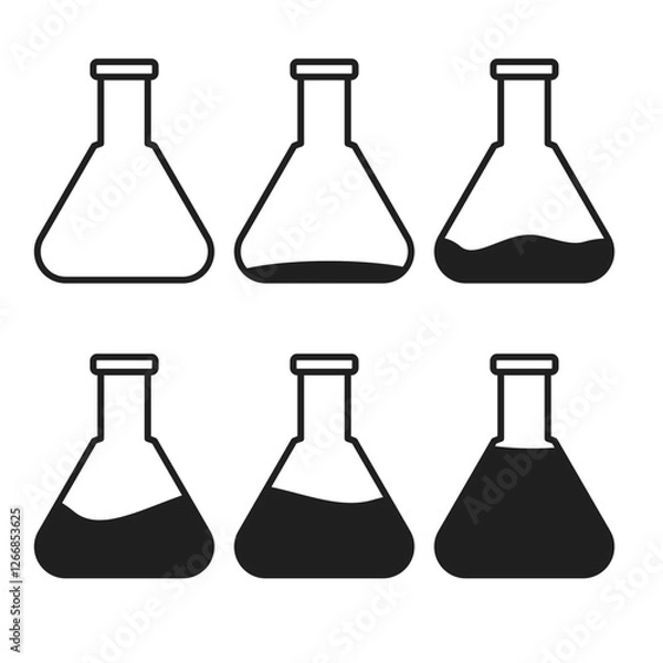 Obraz Lab Beaker Icons Empty to Full Silhouette Vector Illustration On White Background