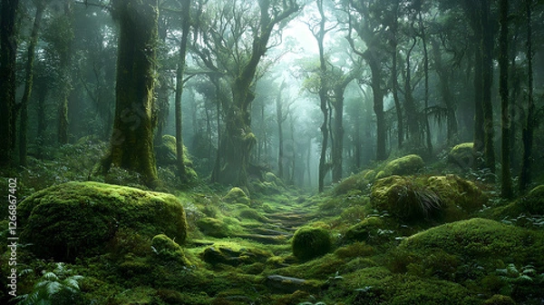 Obraz Enchanted Mossy Forest Path
