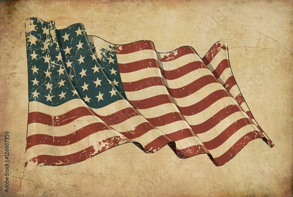 Obraz US WWI-WWII (48 stars) Grunge Flag Textured Background Wallpaper