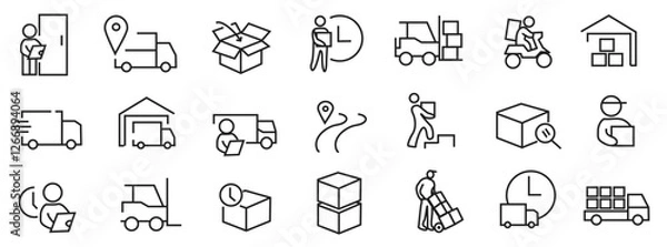 Fototapeta Delivery Related icon illustration vector. Contains such Icons as Delivery, Box delivery, Express Shipping,  Truck, Supply and more. Editable file