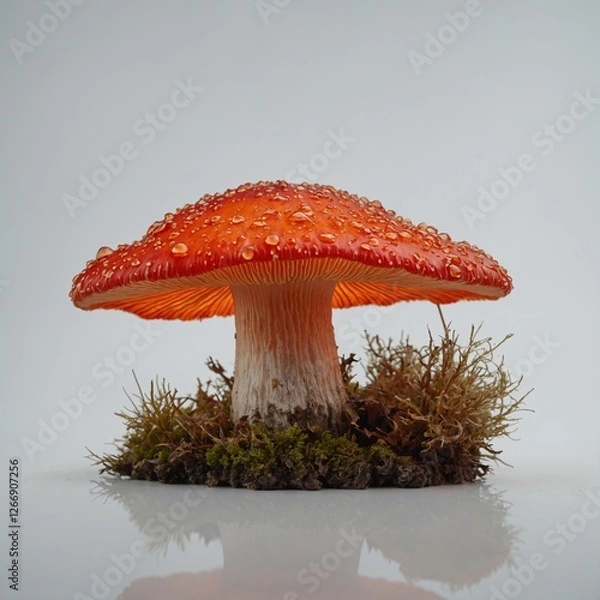 Obraz "A fantasy-style glowing red and orange mushroom, highly detailed, against a plain white background."