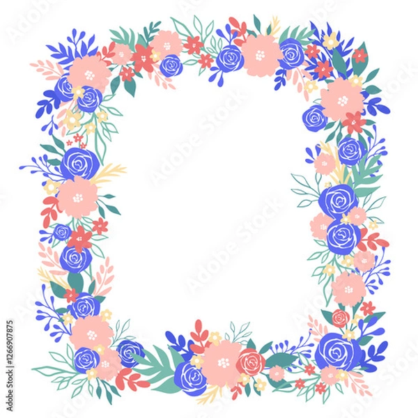 Fototapeta Square floral frame with blue roses in retro style.This frame is perfect for making an invitation, table card, postcard or any of your designs. Vector illustration