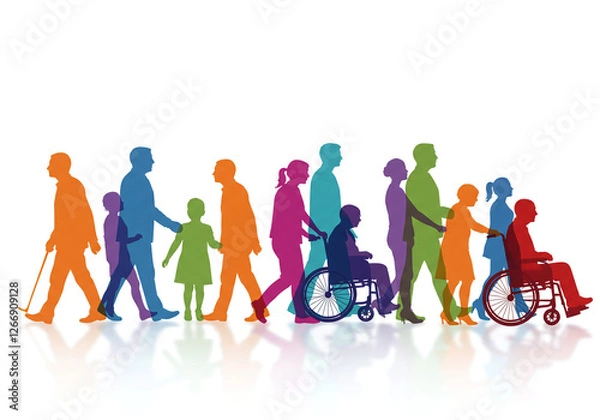 Obraz 多様な人々の共生｜バリアフリー｜助け合いや共生をイメージしたイラスト｜シルエット