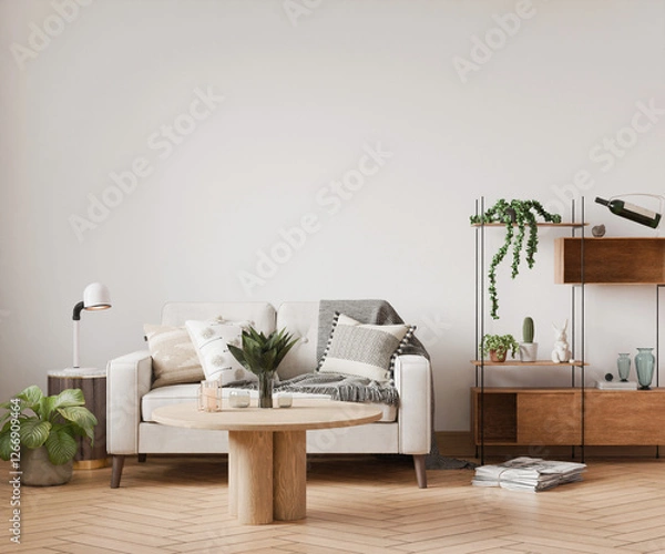 Fototapeta interior mockup background empty wall in living room cozy home 3d render