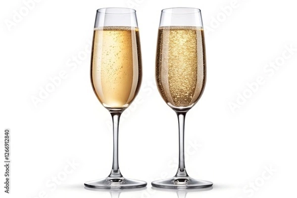Fototapeta Two Champagne Glasses Clinking Together - Two champagne glasses clinking together, displaying sparkling liquid and bubbles in the drink.

