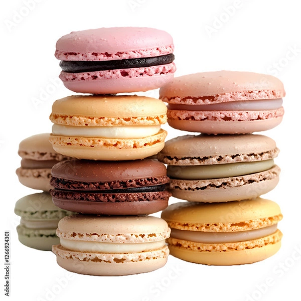 Obraz A stack of colorful macarons, Generative Ai
