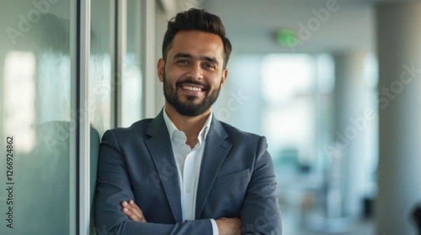 Obraz Pakistani IT Specialist with Short Hair and Beard in Business Attire