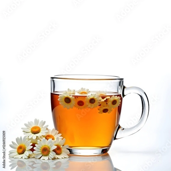 Fototapeta Herbal tea blend with mint and chamomile. Isolated on white background