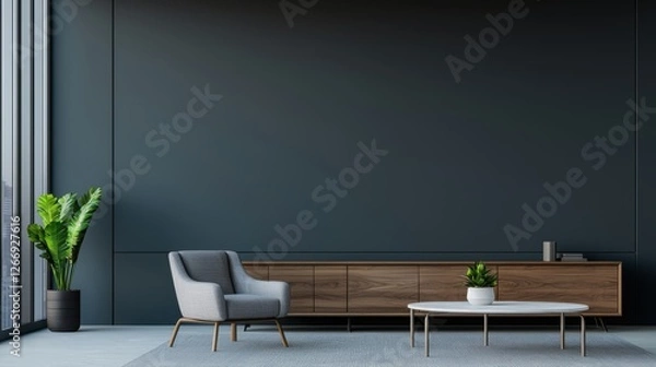 Fototapeta Bright and Inviting Living Room Featuring Large Wall Decorated with Indoor Plant Creating a Cozy and Relaxing Atmosphere