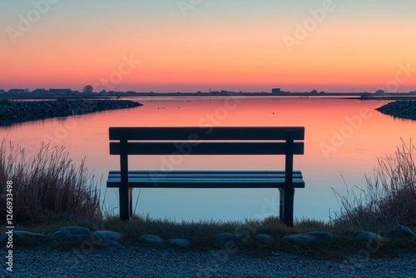 Fototapeta lonely bench overlooking