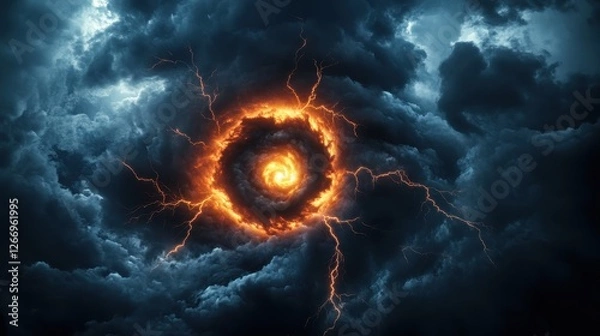 Fototapeta Massive Thunderstorm Vortex Over Dark Sky