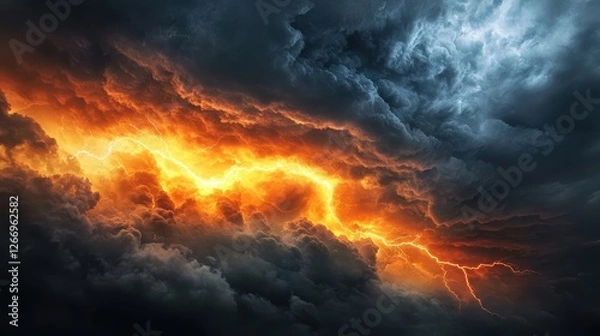 Fototapeta Intense Storm Front with Dramatic Clouds and Lightning