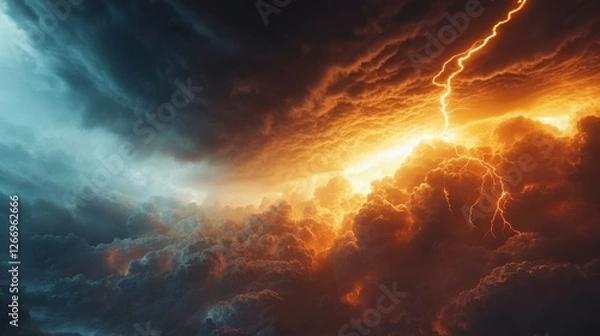 Fototapeta Dramatic Superstorm with Bright Lightning Strikes